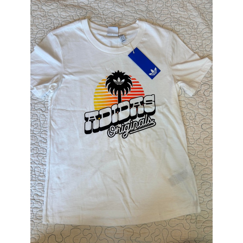 Adidas Originals Womens Palm Tree Sunset Graphic T-Shirt Size XS